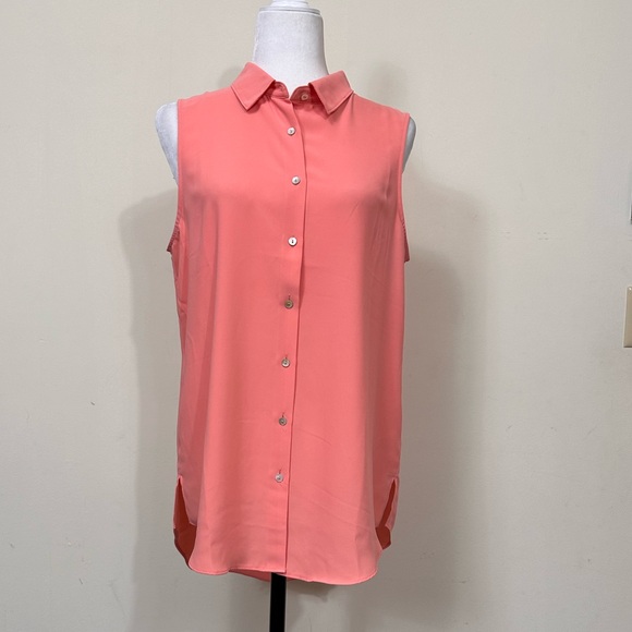 NWOT Rachel Zoe Polyester Pink Orange Loose Fit Sleeveless Button Down Shirt L - Picture 12 of 15